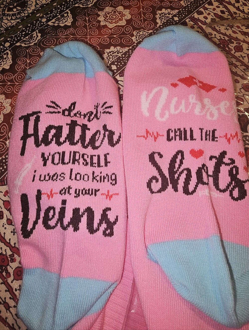 Pink Novelty Nurse Socks - 'Nurse Call the Shots' 2 Pairs